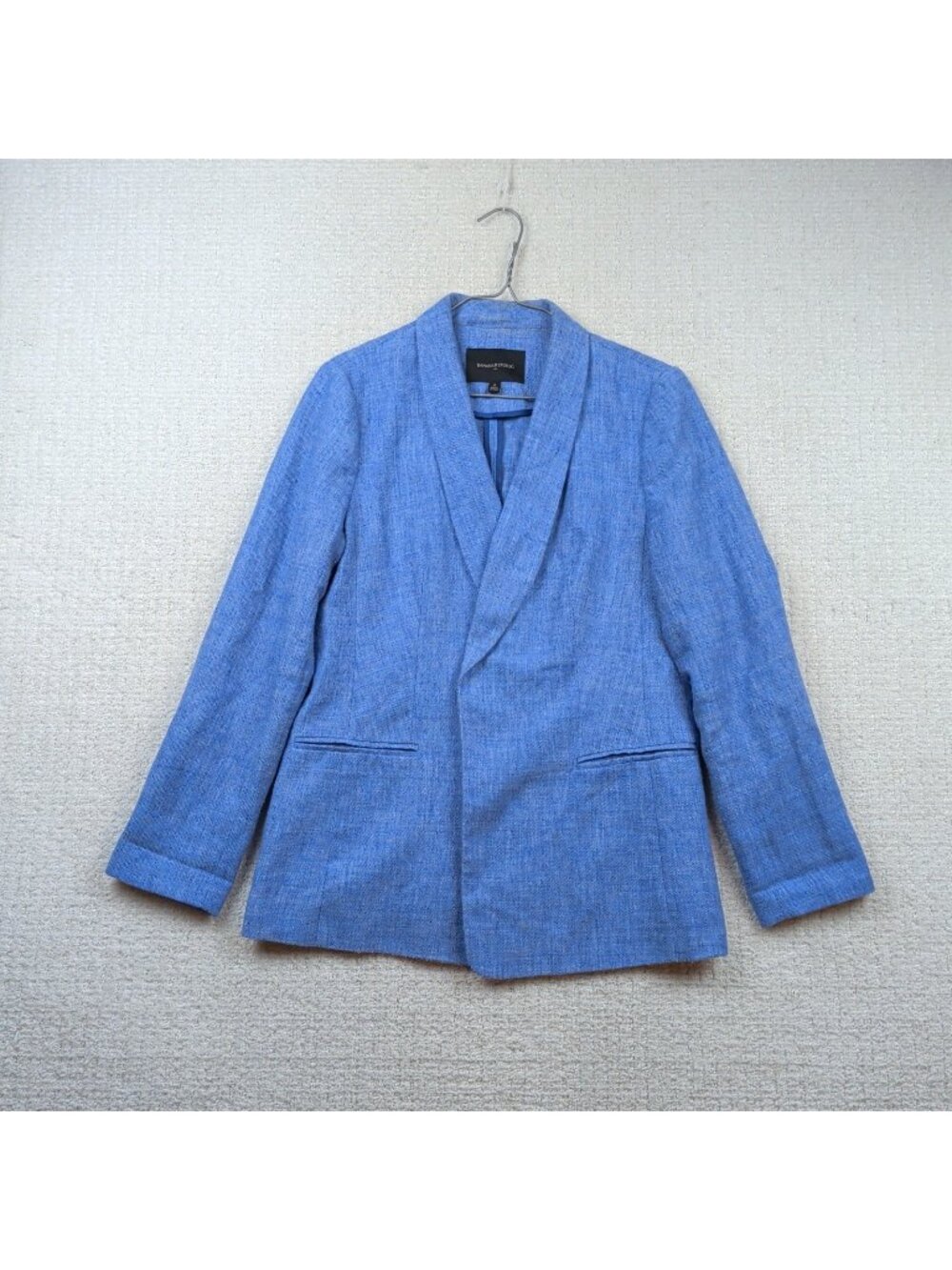 Banana Republic Jacket Womens 8 Blue Linen Blend Open Front Blazer Preppy Read
